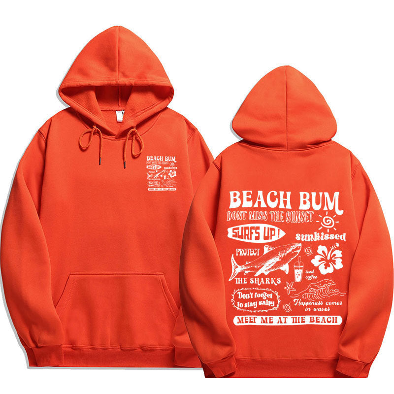 Printed Cuff Thread Hoodie Sweater Top