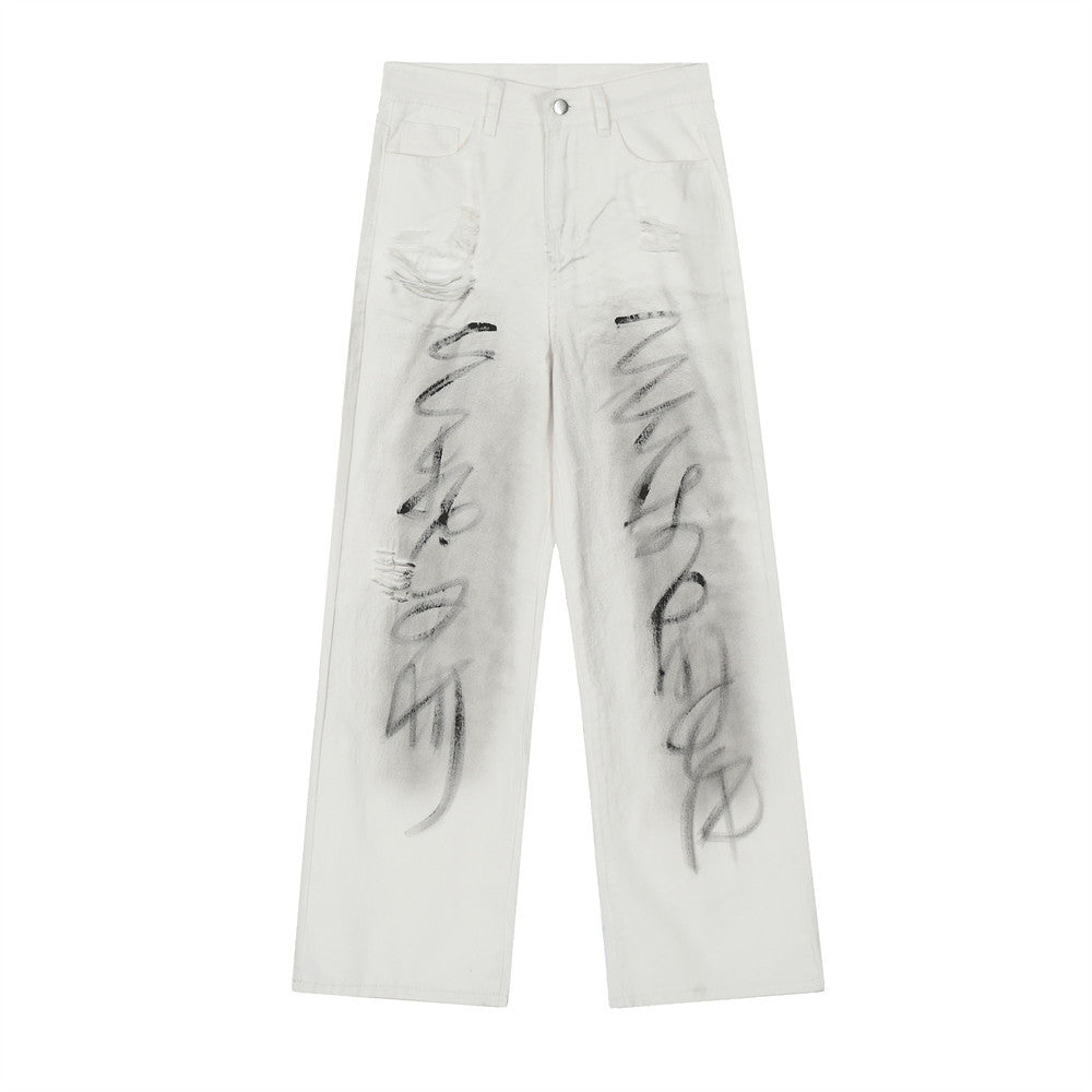 Men's American-style Graffiti Ripped Jeans