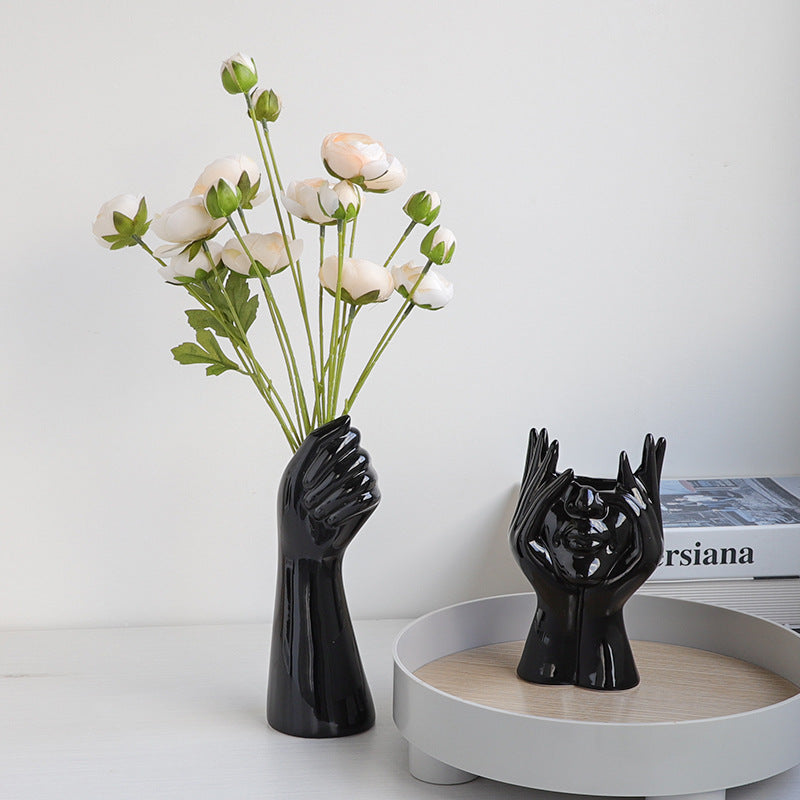 Nordic Style Body Art Black Ceramic Vase Ornament