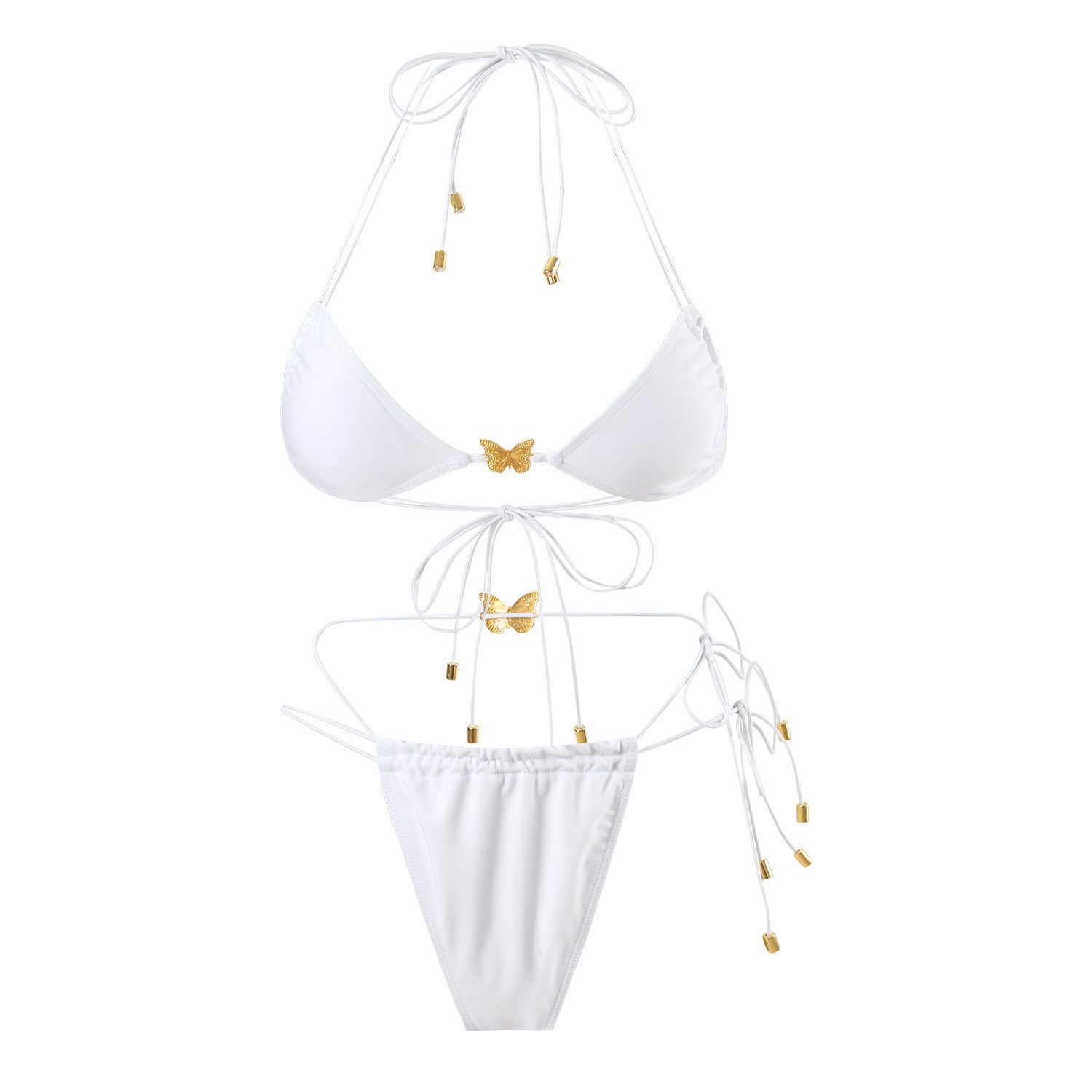 Elastic String Butterfly Ornament Sexy Split Triangle Bag Tied Swimsuit Women