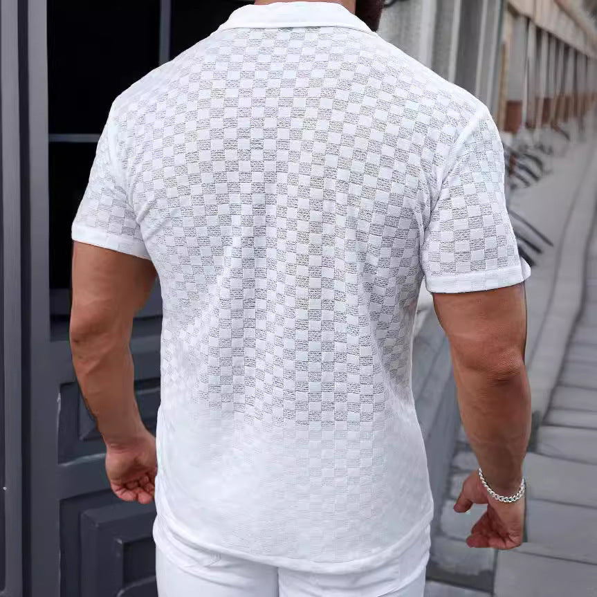 Men's Solid Color Lace Hollow Comfort Casual Shirt