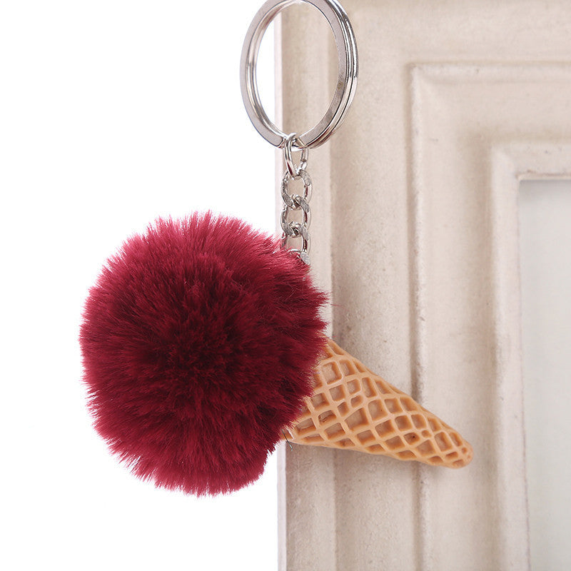 Acrylic Ice Cream Key Chain Ice Cream Fur Ball Key Chain Imitating Fur Ball Donut Car Key Chain Pendant