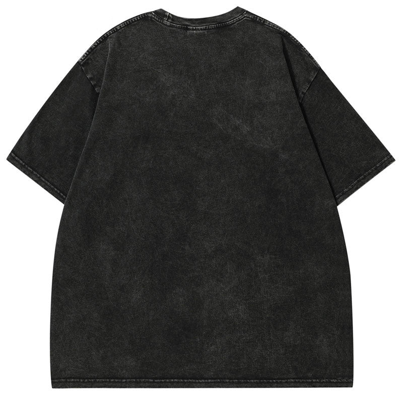 Men's Washed Black T-shirt Streetwear A Surface