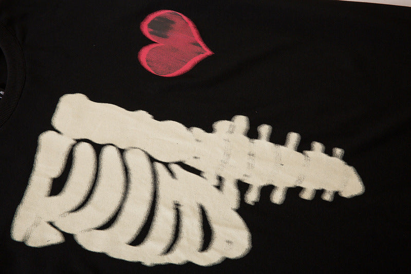 Skull Graffiti Dark Street Loose Brown Print Short Sleeve