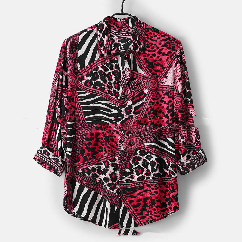 Leopard Print Chain Print Shirt AliExpress Ebay Men's Beach Shirt