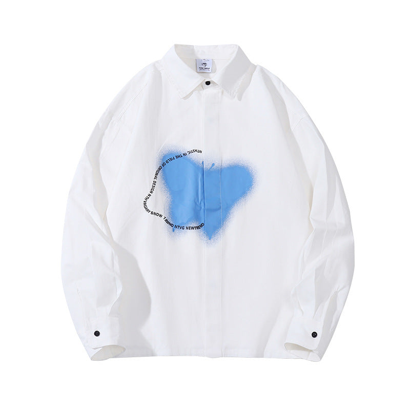 Japanese Harajuku Style Butterfly Graffiti Print Long Sleeve Shirt Women