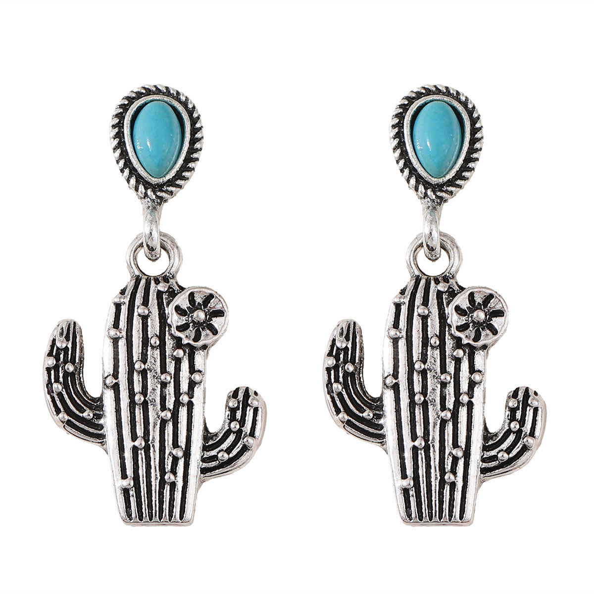 Vintage Vintage Cactus Pendant Earrings Turquoise