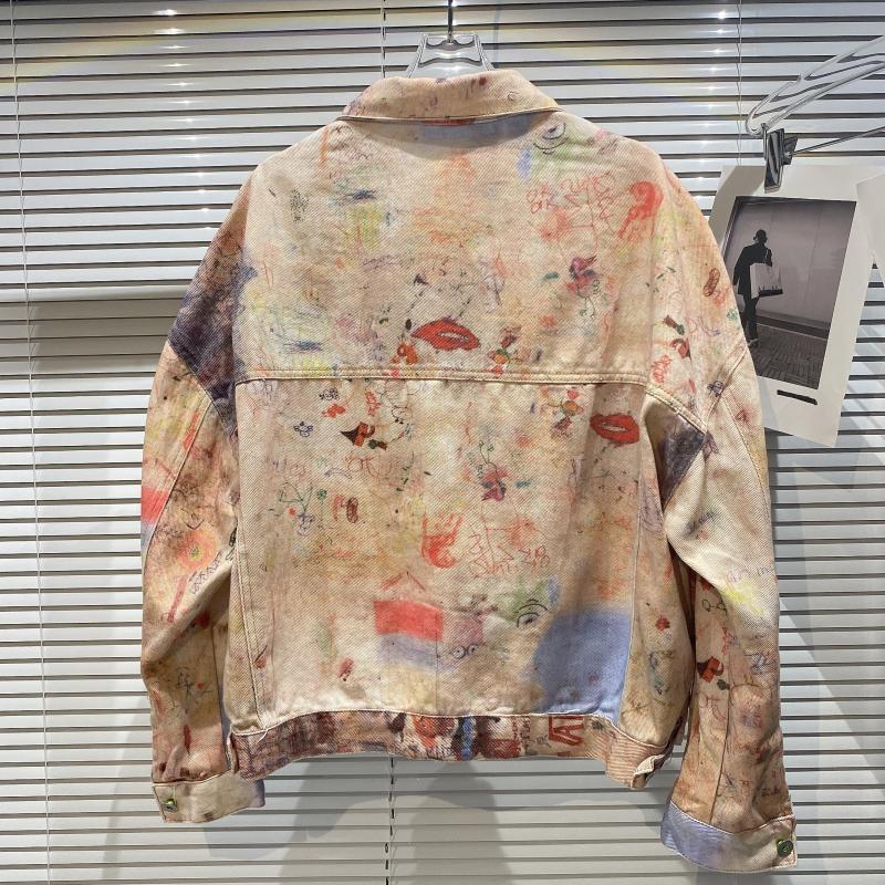 New Style Graffiti Painted Embroidered Letters Street Denim Jacket Short Coat Women