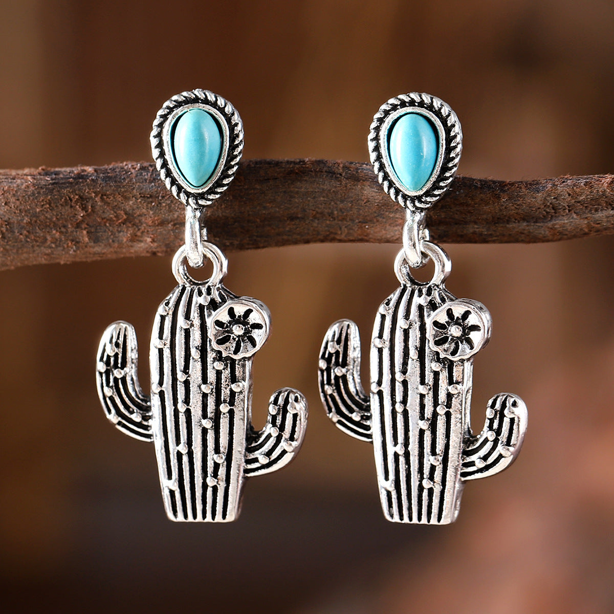 Vintage Vintage Cactus Pendant Earrings Turquoise