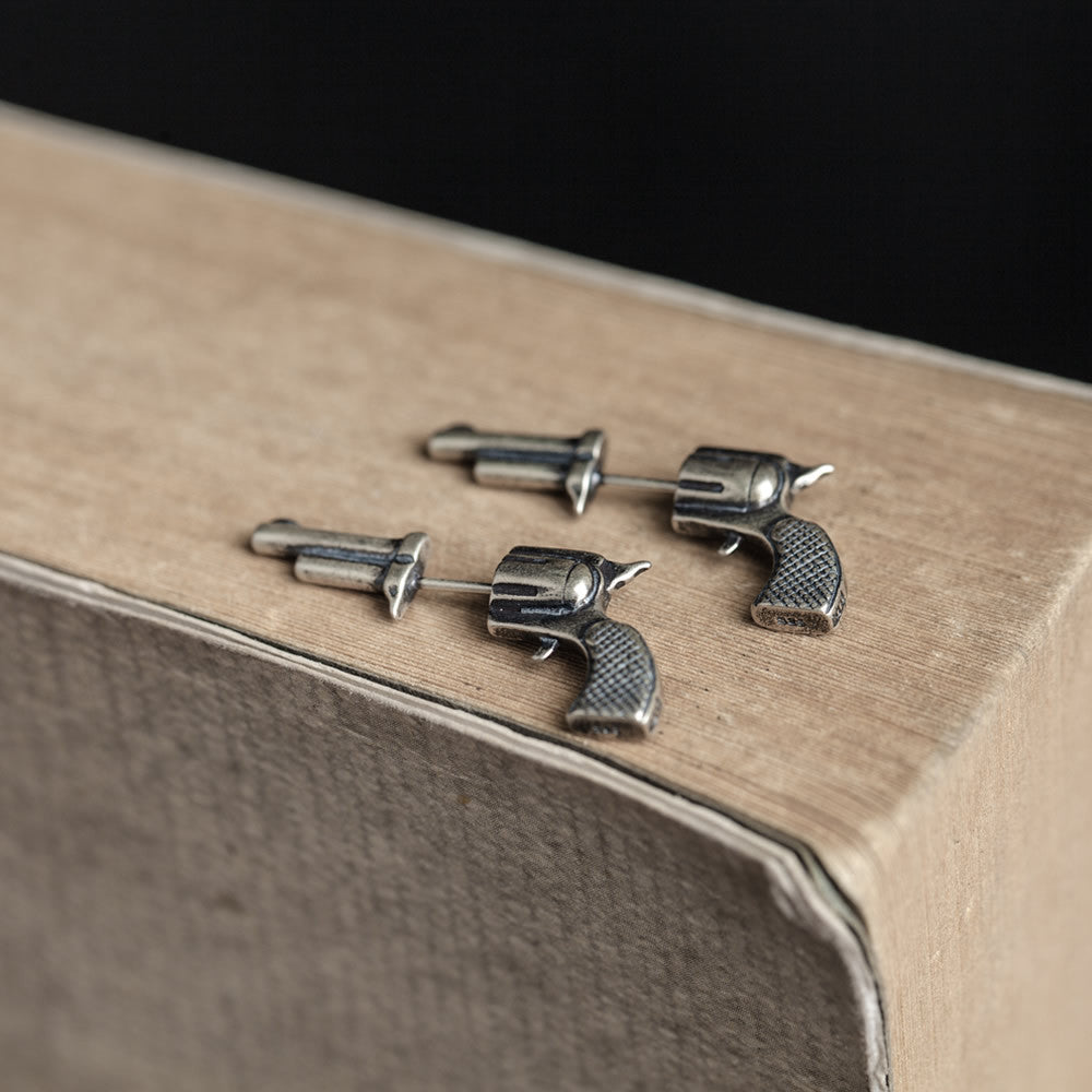 925 Sterling Silver Three-dimensional Miniature Pistol Earrings Jewelry