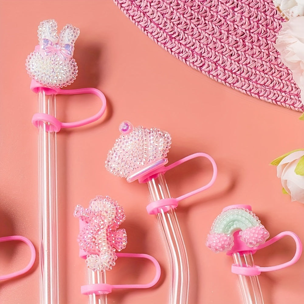 Shiny Reusable Silicone Straw Cover And Cups Accessories
