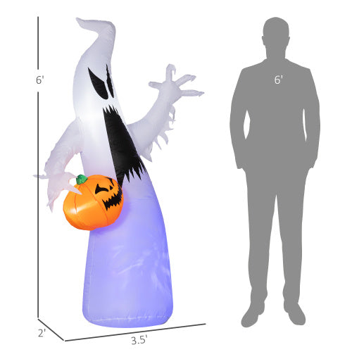 HOMCOM 5.9 Halloween Inflatable Outdoor Decoration Ghost With Pumpkin, Blow Up LED Yard Decor For Garden, Lawn, Party, Holiday, Waterproof