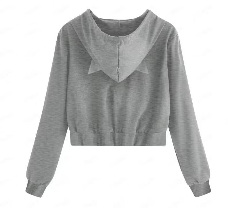 Sweater Rabbit Ears Zipper Hooded Rope