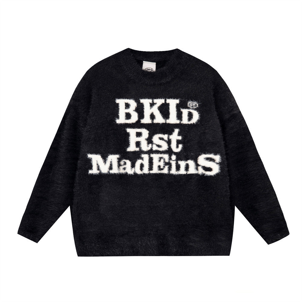 Street Letters Jacquard Round Neck Sweater