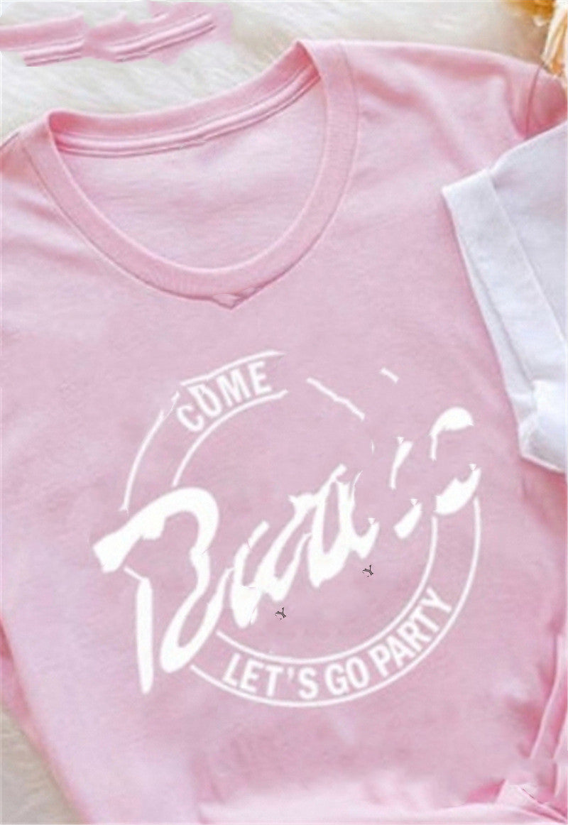 English Print Loose Round Neck Short Sleeve Tee