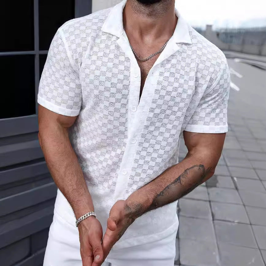 Men's Solid Color Lace Hollow Comfort Casual Shirt