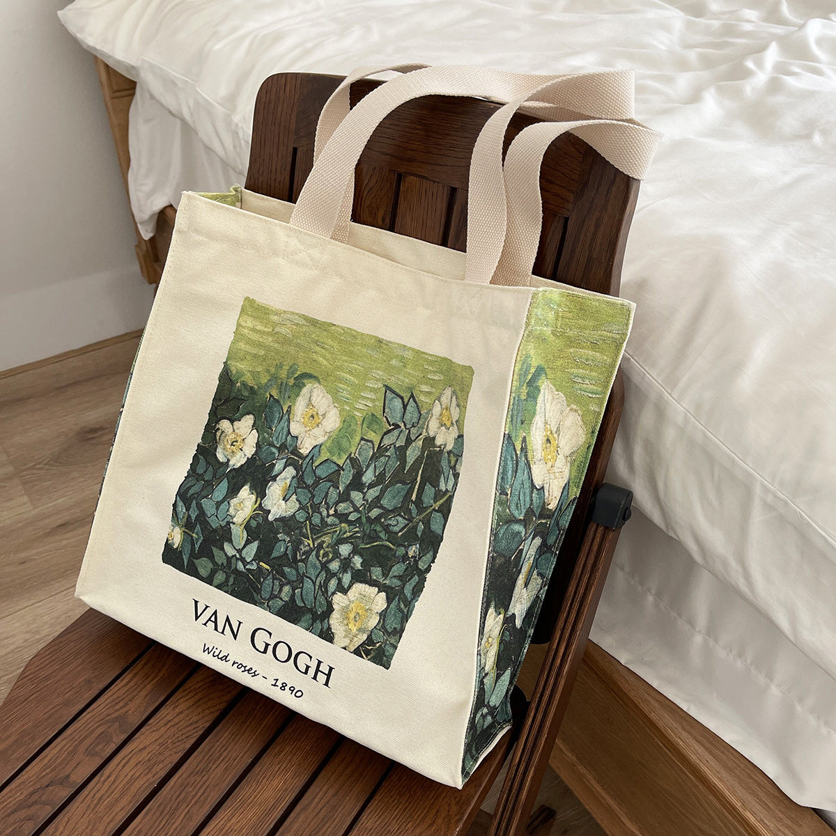 Wild Rose Oil Canvas Vintage Art Tote Bag Large Capacity