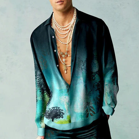 3D Printing Men's Long-sleeved Shirt Loose Casual Shirt