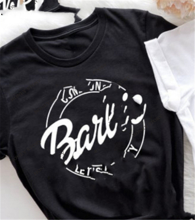 English Print Loose Round Neck Short Sleeve Tee
