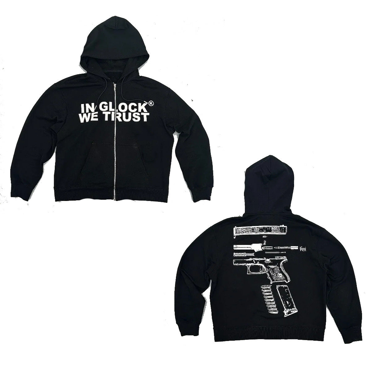 Letter Print Hooded Zipper Sweatshirt Long Sleeve Coat Cardigan