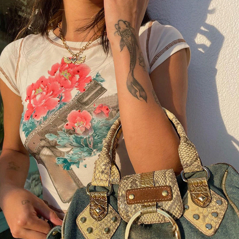 Glock  Retro Print Round Collar Short Style