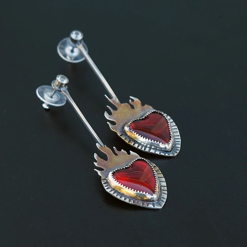 Love Female Stud Earrings Temperament Long And Simple Heart Shaped Earrings