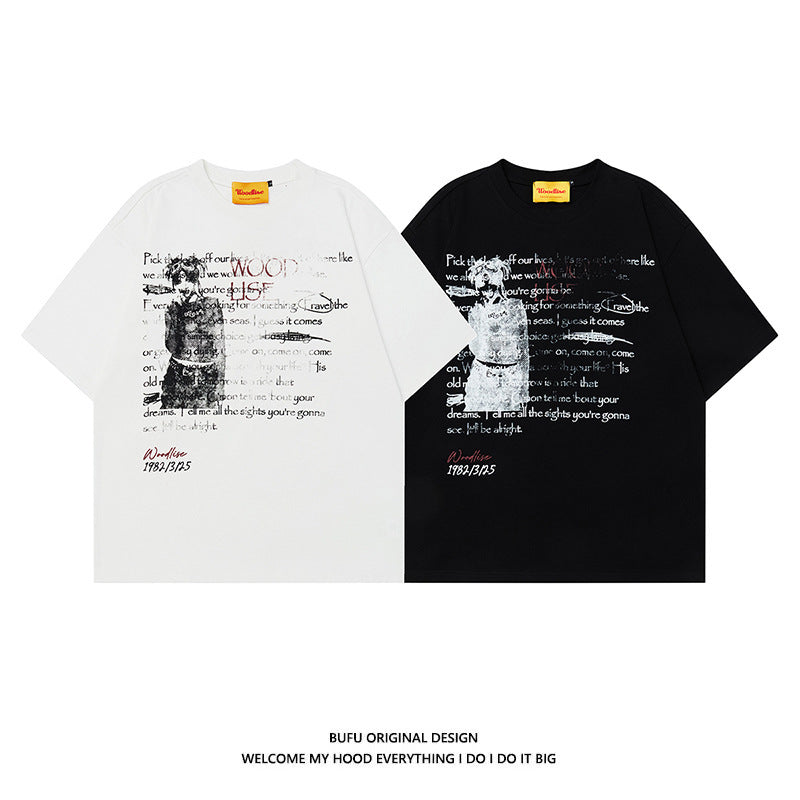 Design Pure Cotton Hip Hop High Street Retro Loose Short Sleeve T-shirt Men