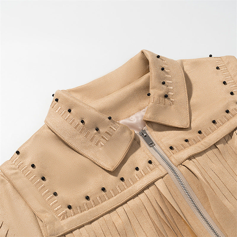 Retro Short Tassel Rivets Leather Jacket