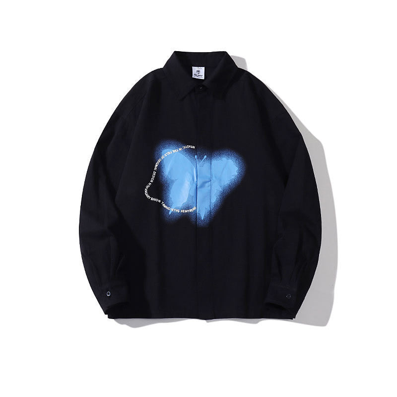 Japanese Harajuku Style Butterfly Graffiti Print Long Sleeve Shirt Women